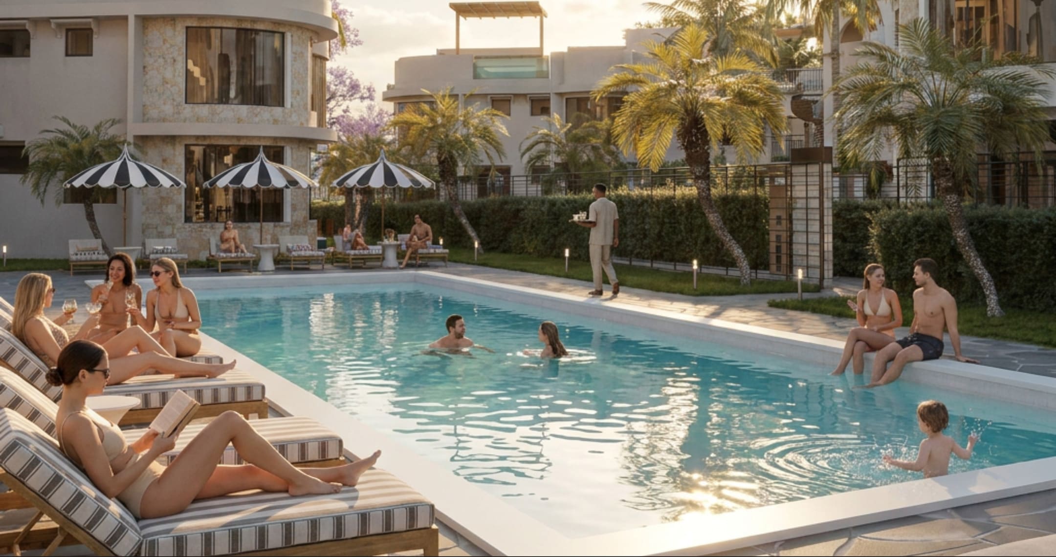 Guests relaxing by the resort-style pool at the Twiga Villas Club House