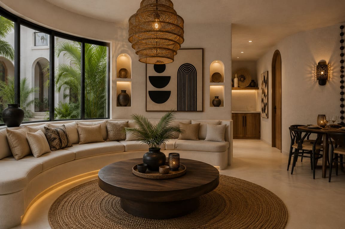 Light-filled living space at Twiga Villas opening to the garden